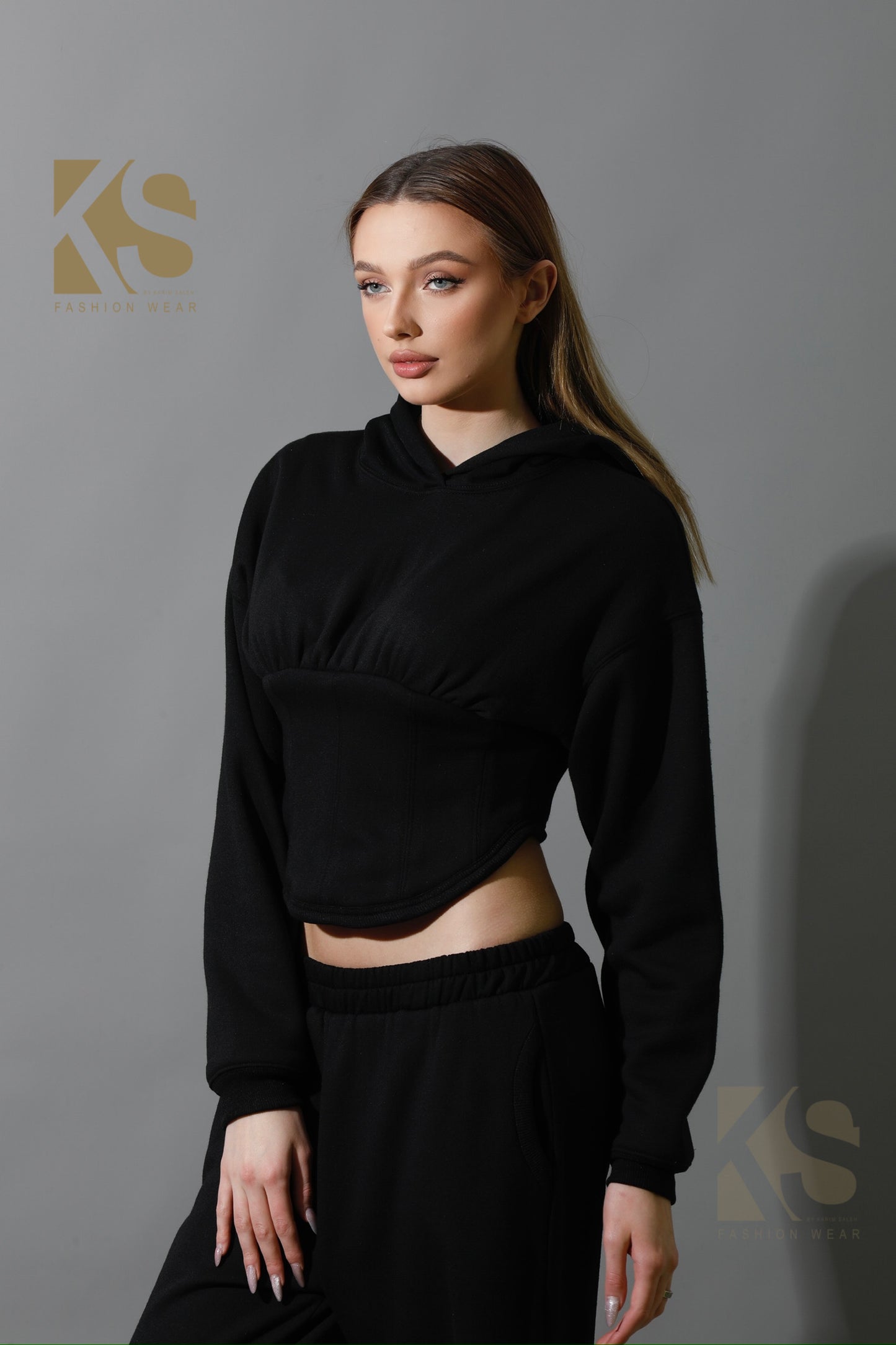 Corset Hoodie Set - Black