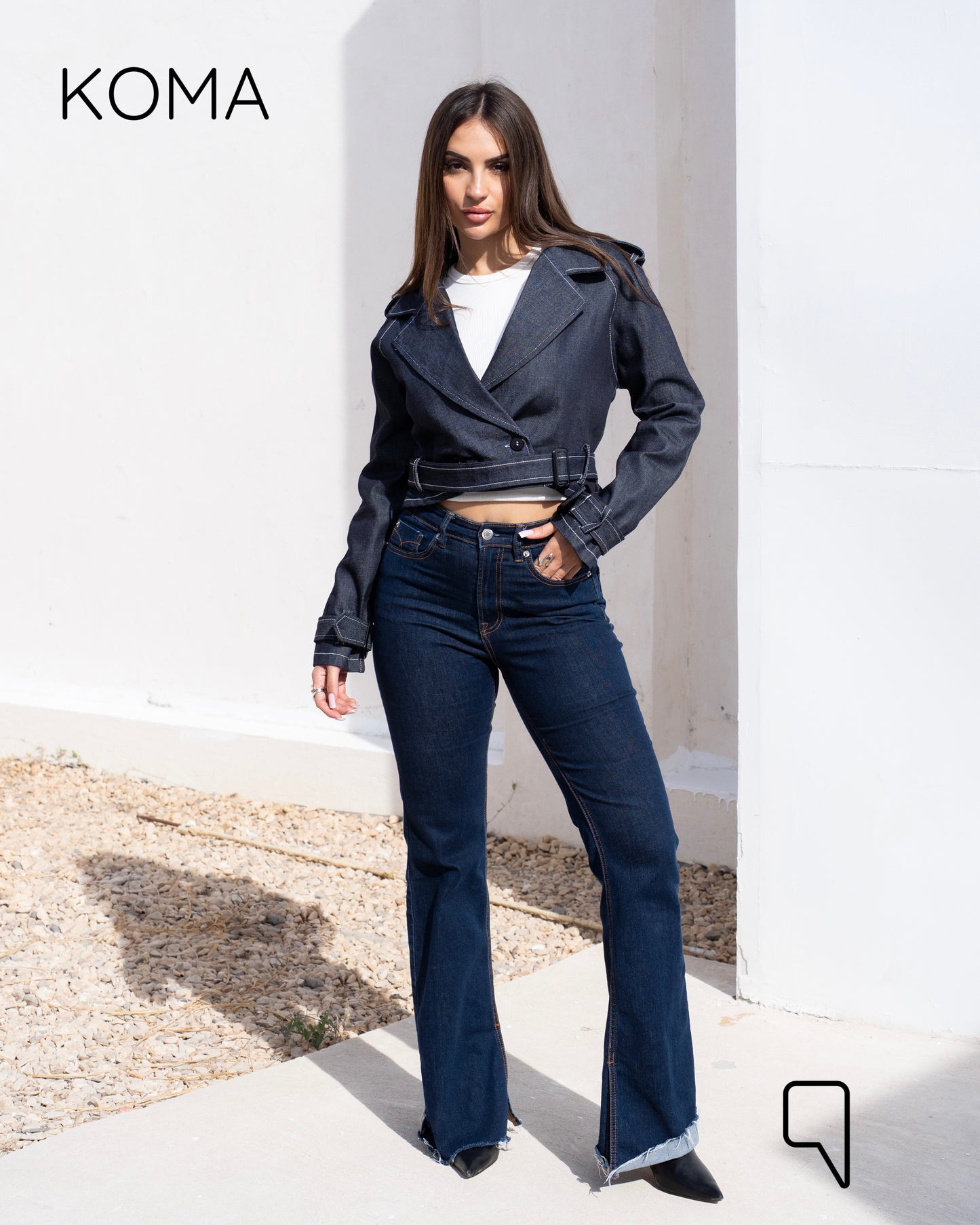 Jeans Double Breasted Lose Trench Jacket - Navy