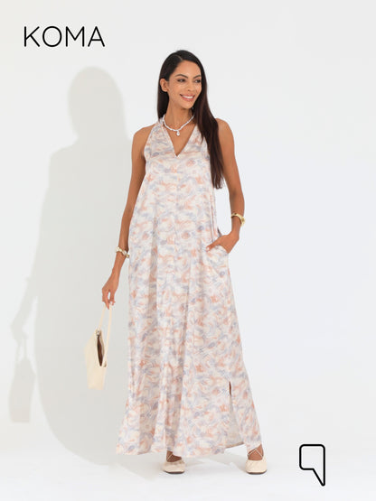 Paulina V Neck Maxi Dress - Multicolored Pink