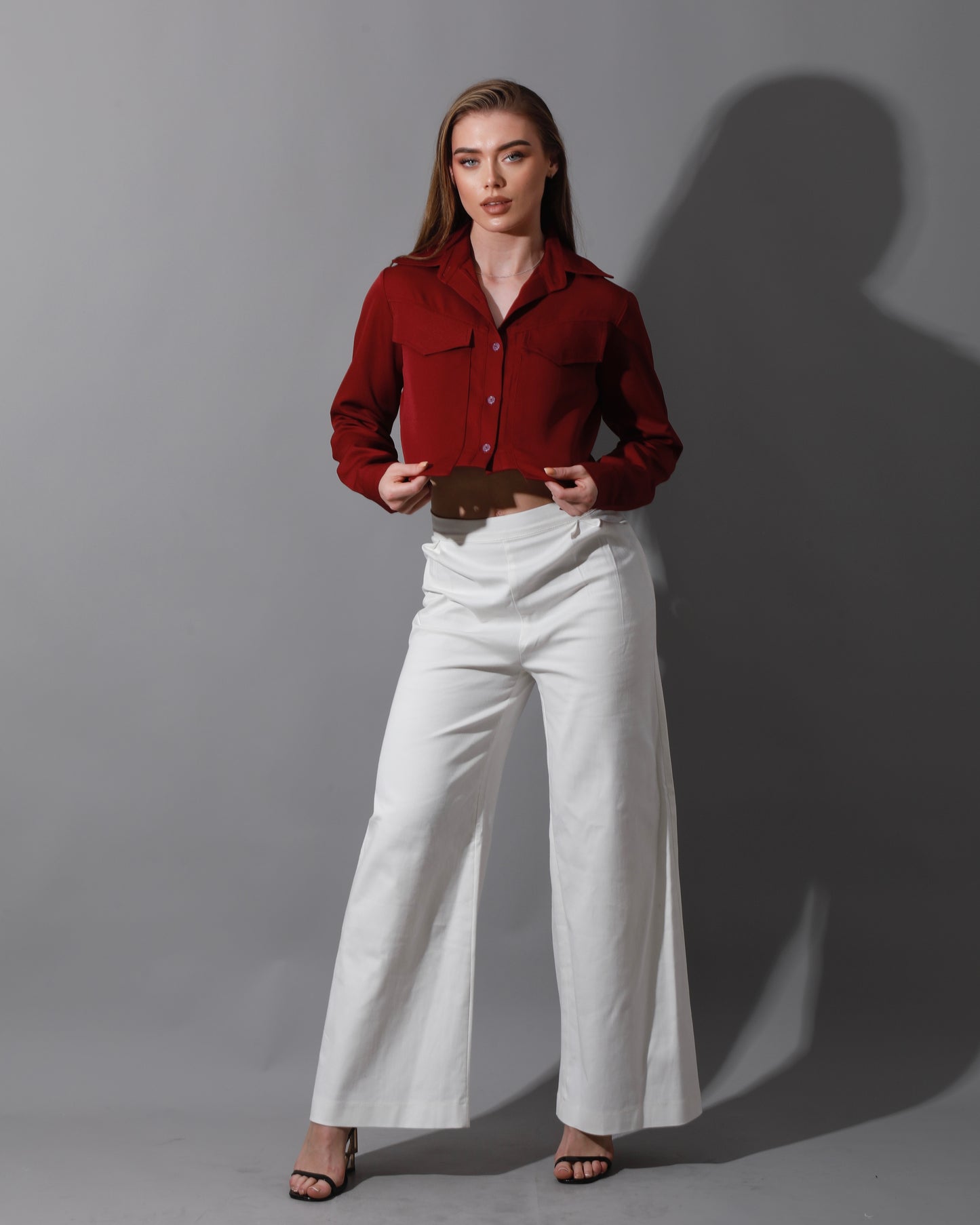 Pockets Cropped Shirt - Maroon
