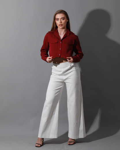Pockets Cropped Shirt - Maroon