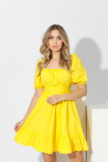 Short Dress with Back Bow tie - Yellow