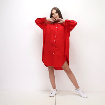 Oversized Shirt Dress - Red