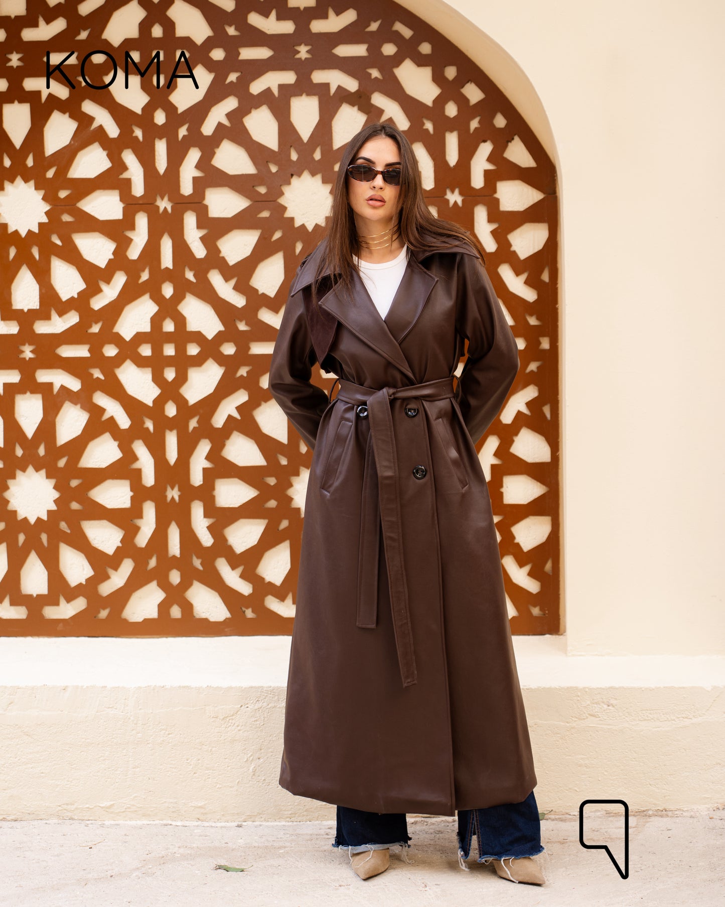 Leather Trench Coat With Suede - Brown