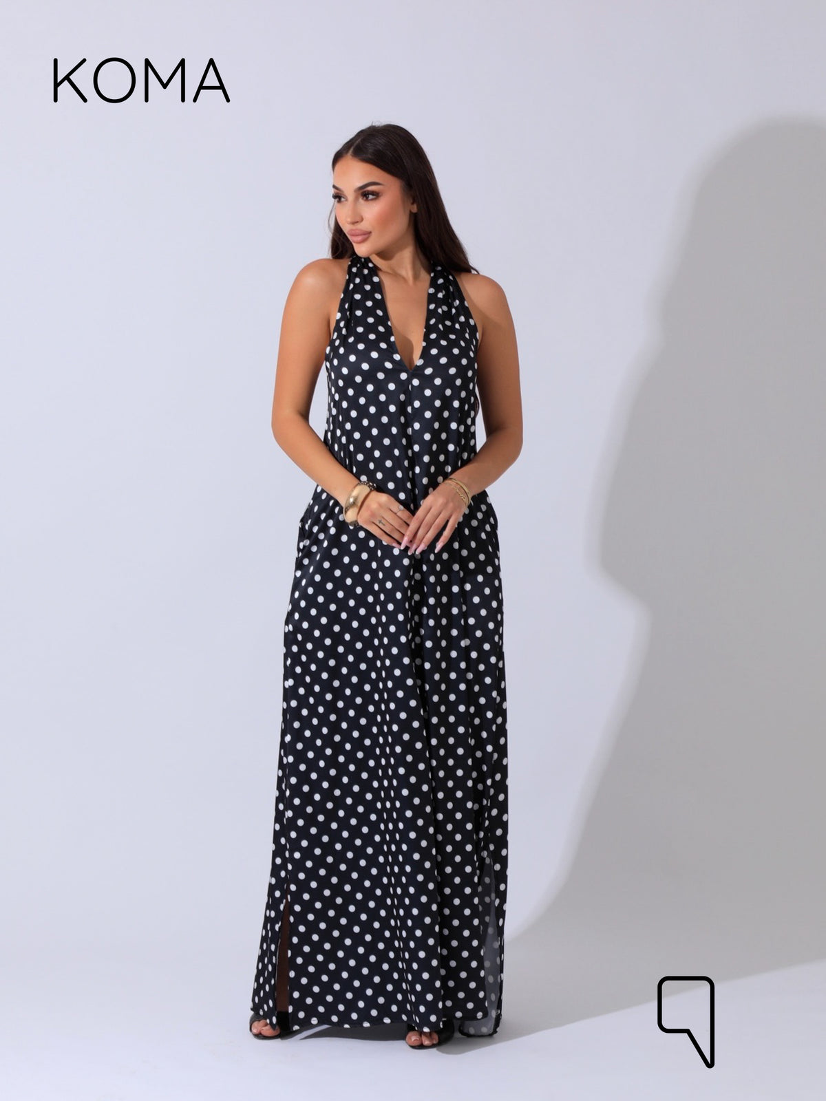 Paulina V Neck Maxi Dress - Black Polkadots