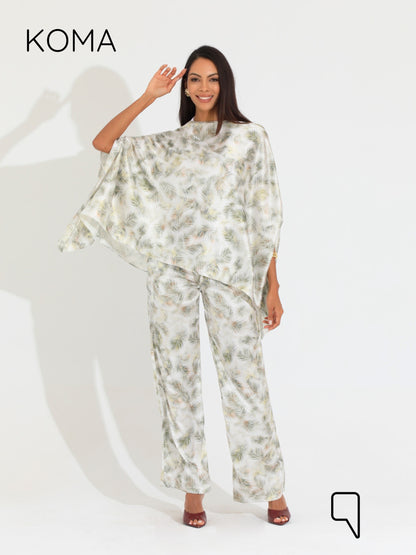 Celeste Satin Butterfly Blouse - Multicolored Olive