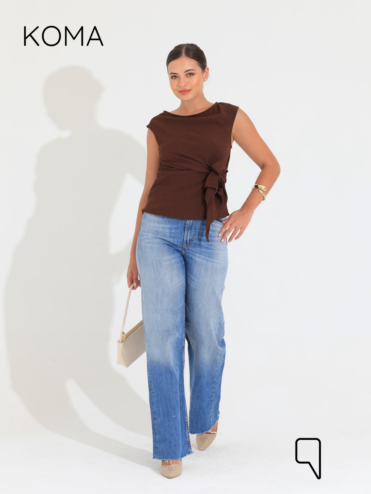 Paula Tied Up Cut Top  - Brown