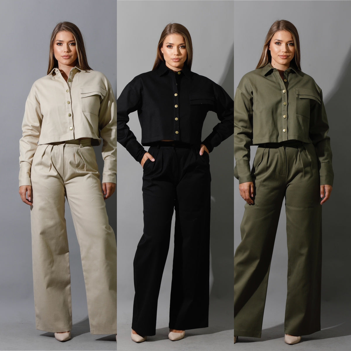 Co-ord Cropped Shirt - Olive