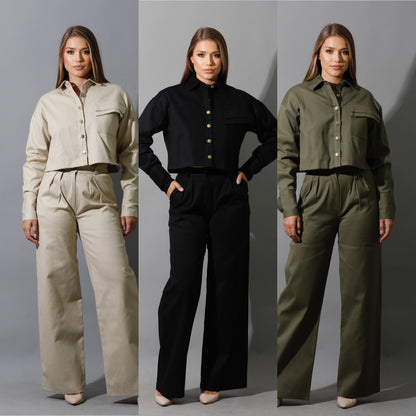 Co-ord Cropped Shirt - Olive