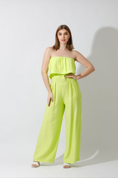 Wide Leg Jumpsuit - Lime Green