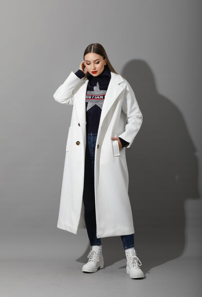 Darcy Long Double Breasted Coat - White