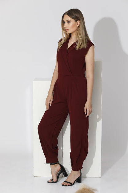 Wrapped Jumpsuit Sleeveless - Maroon