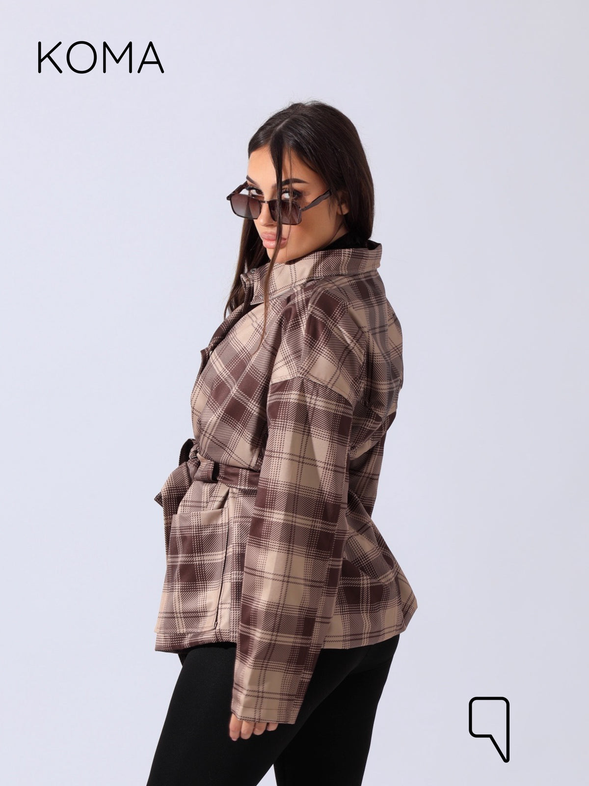 Elizabeth Funnel Neck Trench Coat - Checks Brown