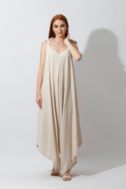Tied Up Lose Jumpsuit - Beige