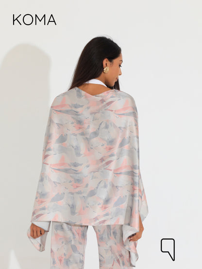 Celeste Satin Butterfly Blouse - Multicolored Beige