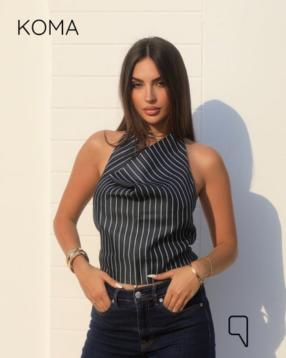 Ember Striped Tied Up Top - Brown