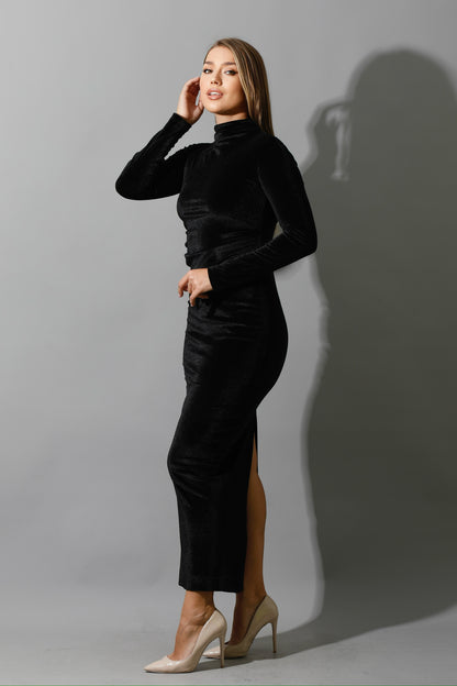 Back Slit Midi Dress - Black