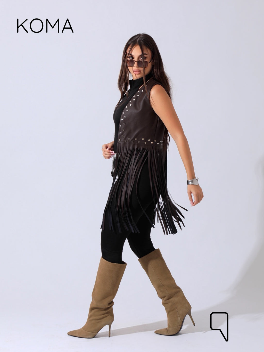Nicci Leather Fringed Vest - Brown