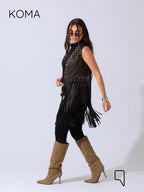 Nicci Leather Fringed Vest - Brown