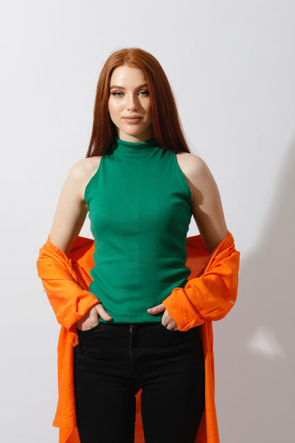 Slinky Half Neck Top - Green