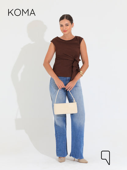 Paula Tied Up Cut Top  - Brown