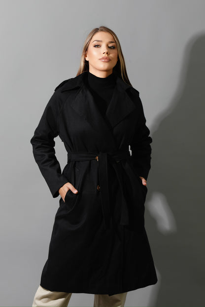 Wrapped Belted Trench Coat - Black