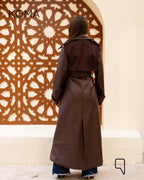 Novie Faux Leather & Suede Trench Coat - Brown