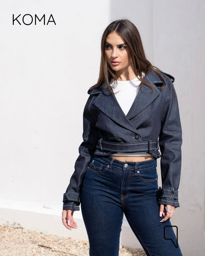 Jeans Double Breasted Lose Trench Jacket - Navy