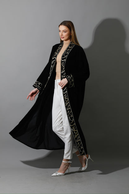 Arabic Letter Long Kaftan - Black & Gold
