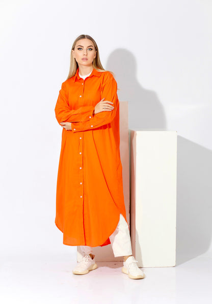 Long Oversized Shirt Dress - Orange
