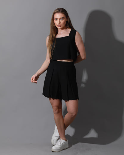 Tank Top & Flared Shorts Set - Black