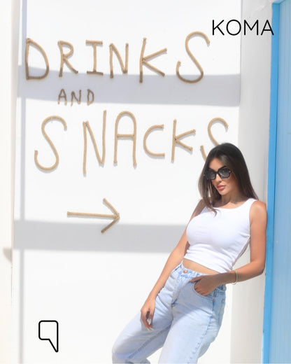 iva Basic Crop Tank Top  - White