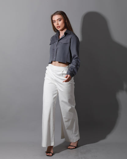Pockets Cropped Shirt - Gray