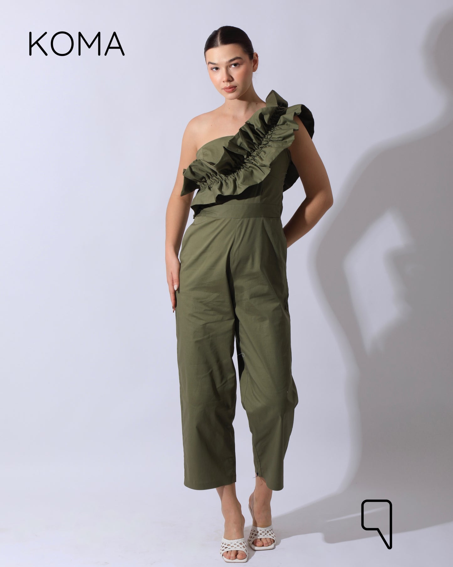 Marta Asymmetric Ruffle Jumpsuit - Olive