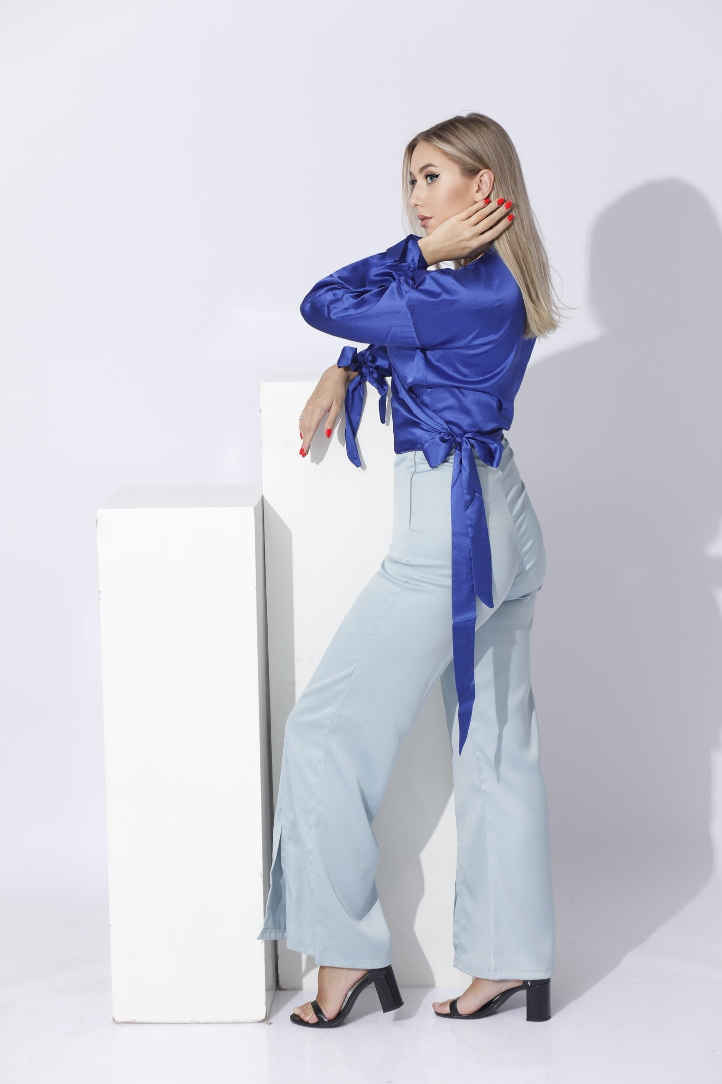 Wrap Tie Blouse - Electric Blue