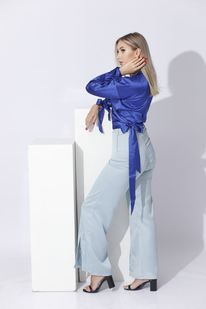 Wrap Tie Blouse - Electric Blue