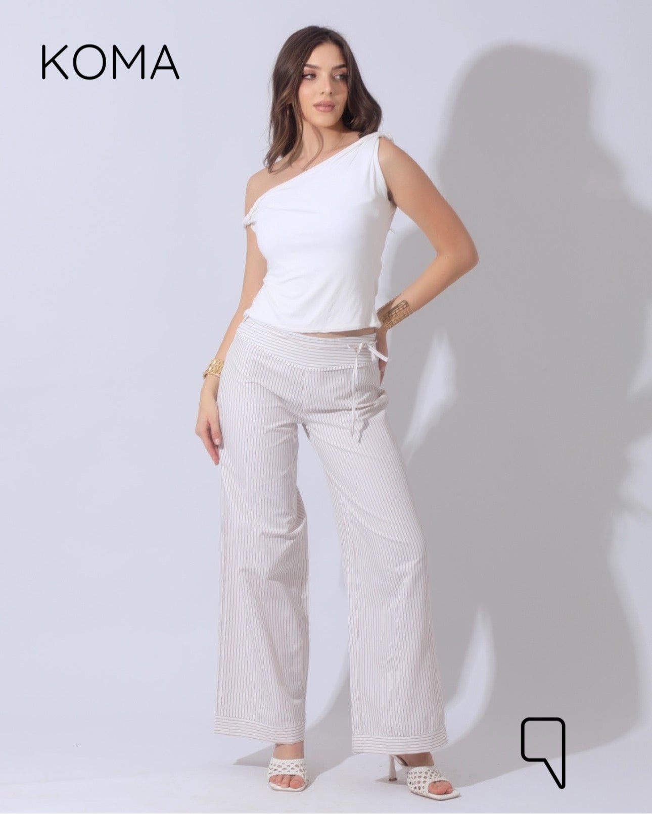 Sloane Striped Low Waist Pants - Beige