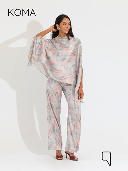 Celeste Satin Butterfly Blouse - Multicolored Beige