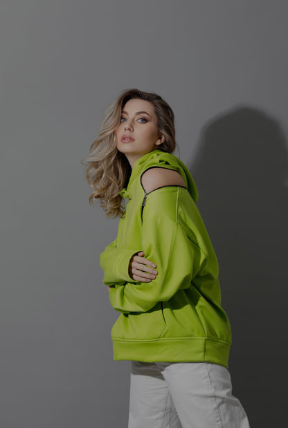 Zipped Oversized Hoodie - Lime Green
