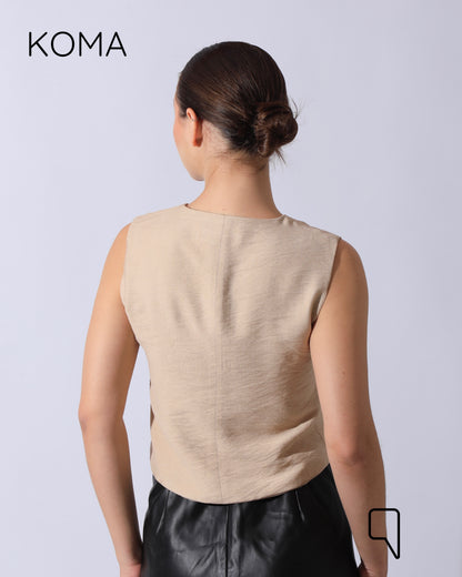 Marina Cropped Tied Vest - Beige