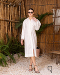 Abigail Midi pleated Shirt Dress - OffWhite
