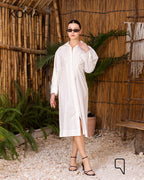 Abigail Midi pleated Shirt Dress - OffWhite