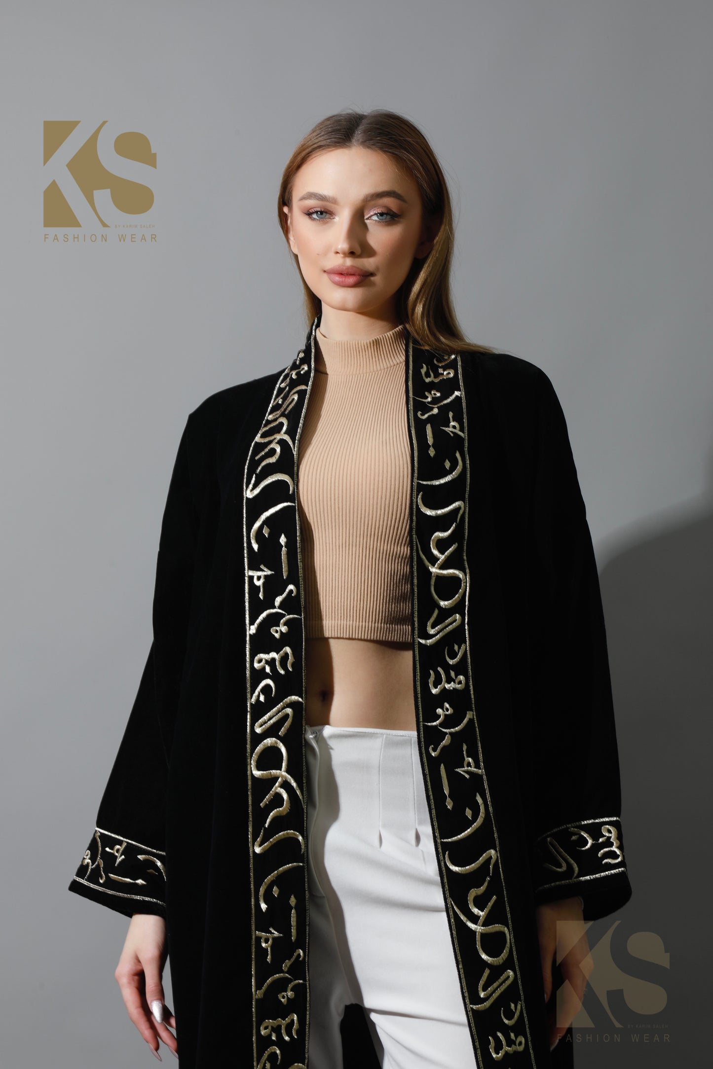 Arabic Letter Long Kaftan - Black & Gold