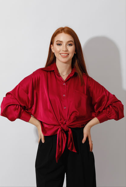 Oversized Satin Blouse - Orchid Purple