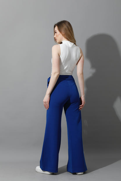 Wrap Pants With Front Slit - Electric Blue