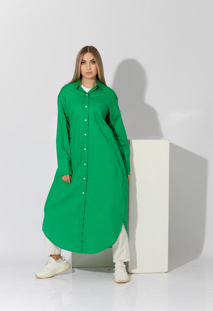 Long Oversized Shirt Dress - Green