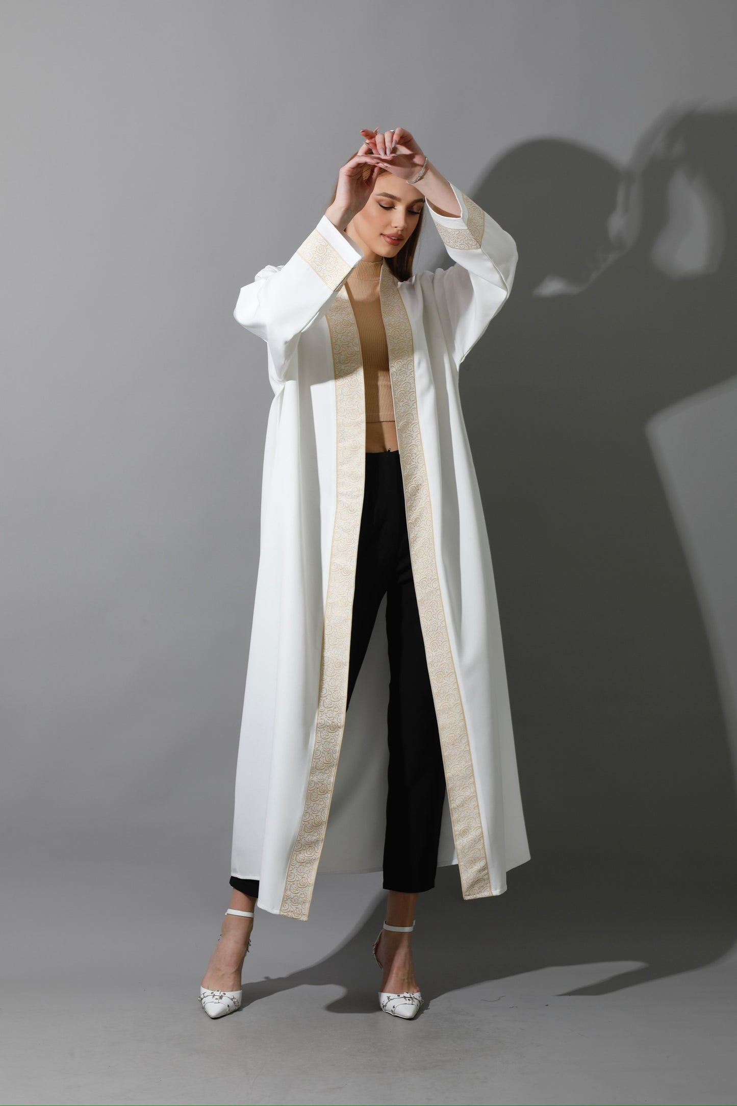 Arabic Long Kaftan - White & Gold