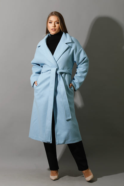 Oversized Wrapped Coat - Babe Blue