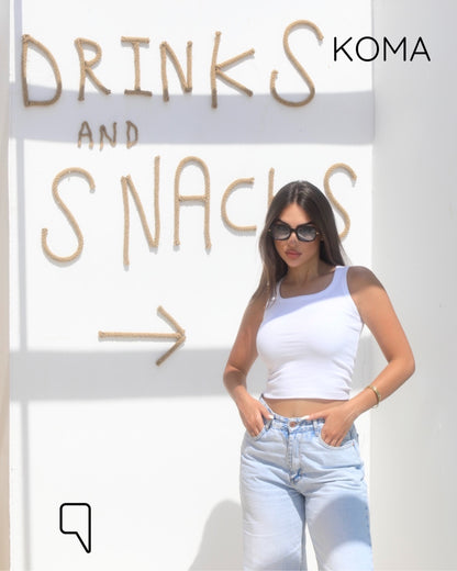 iva Basic Crop Tank Top  - White