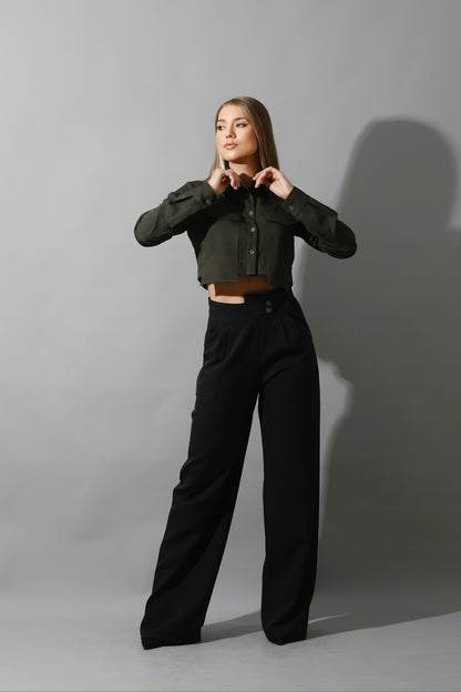 Pockets Cropped Shirt - Olive